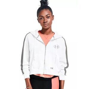 Victorias Secret Pink Cropped Zip-Up Hoodie Sweatshirt Love Pink Logo Size M